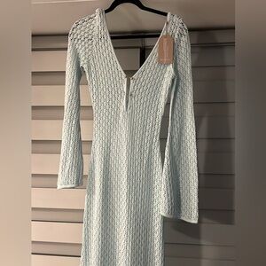 Meshki Kayleigh Crochet Maxi dress in Arctic Blue - S